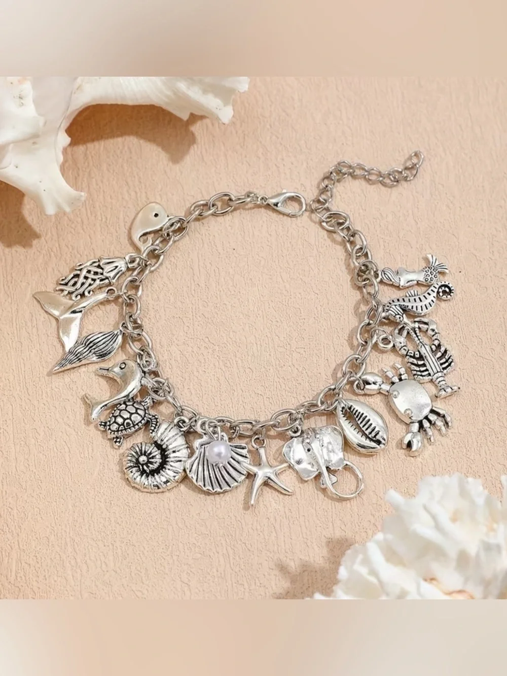 Sterling Silver-Tone Ocean Charm Bracelet in Silver